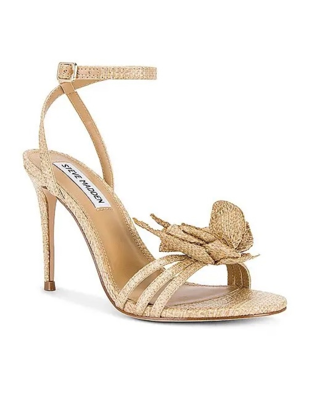 STEVE MADDEN Excite Almond Raffia Rosette Slingback Sandal Heels - Picture 2 of 9